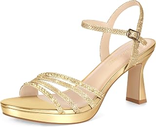 PIZZ ANNU Lena Women's Summer Platform Sandals Comfortable with Adjustable Buckle, Party Shoes Heels Wedding Dress Strappy Fashion, Open Toe with Rhinestones