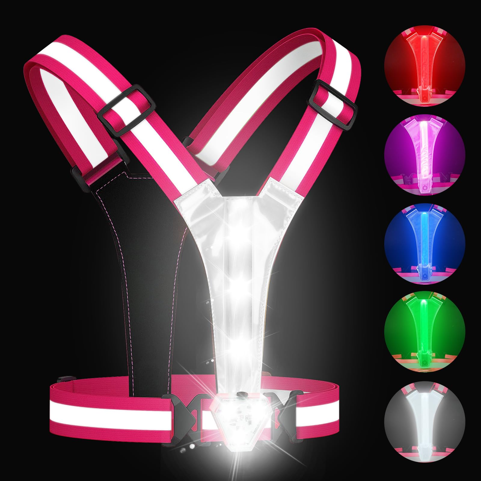 Zacro LED Reflective Running Vest 11 Modes, High Visibility Running Light | USB 