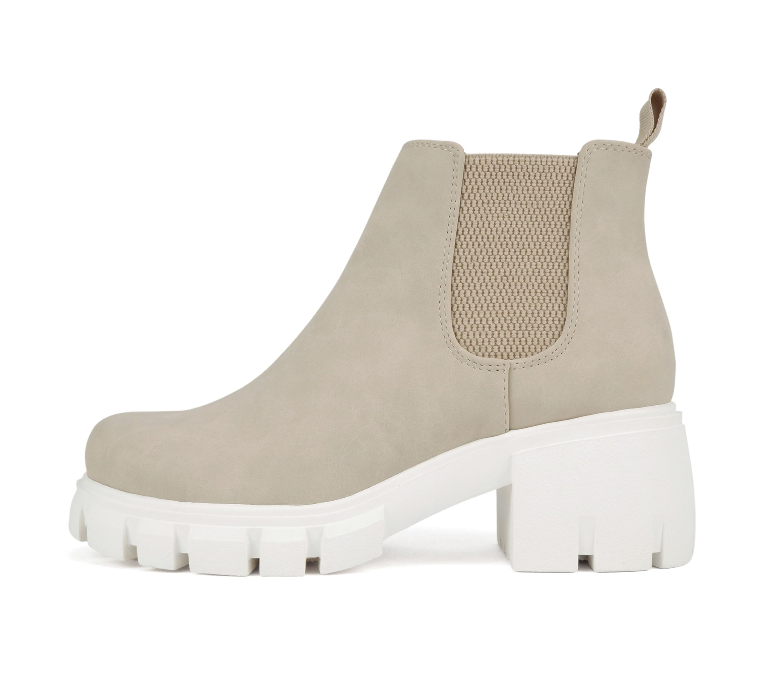 Soda PIONEER Women's Mid Heel Lug Sole Chelsea Boots with Double Elastic