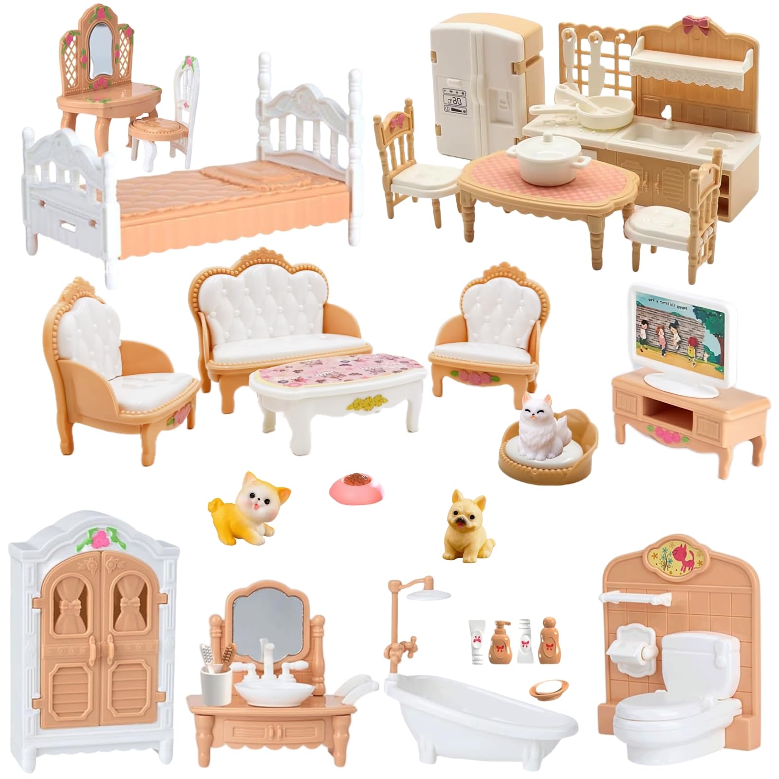 36Pcs Dollhouse Furniture Set,Miniature 1:12 Scale Dolls House Accessories with 