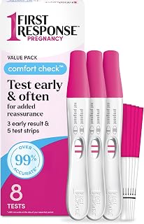 FIRST RESPONSE Comfort Check Pregnancy Test, 8 Count, Pink &amp; White | Test As Early As 6 Days*, Over 99% Accurate*, Early Pregnancy Detection, Answers In Minutes, Trusted For 30 Years