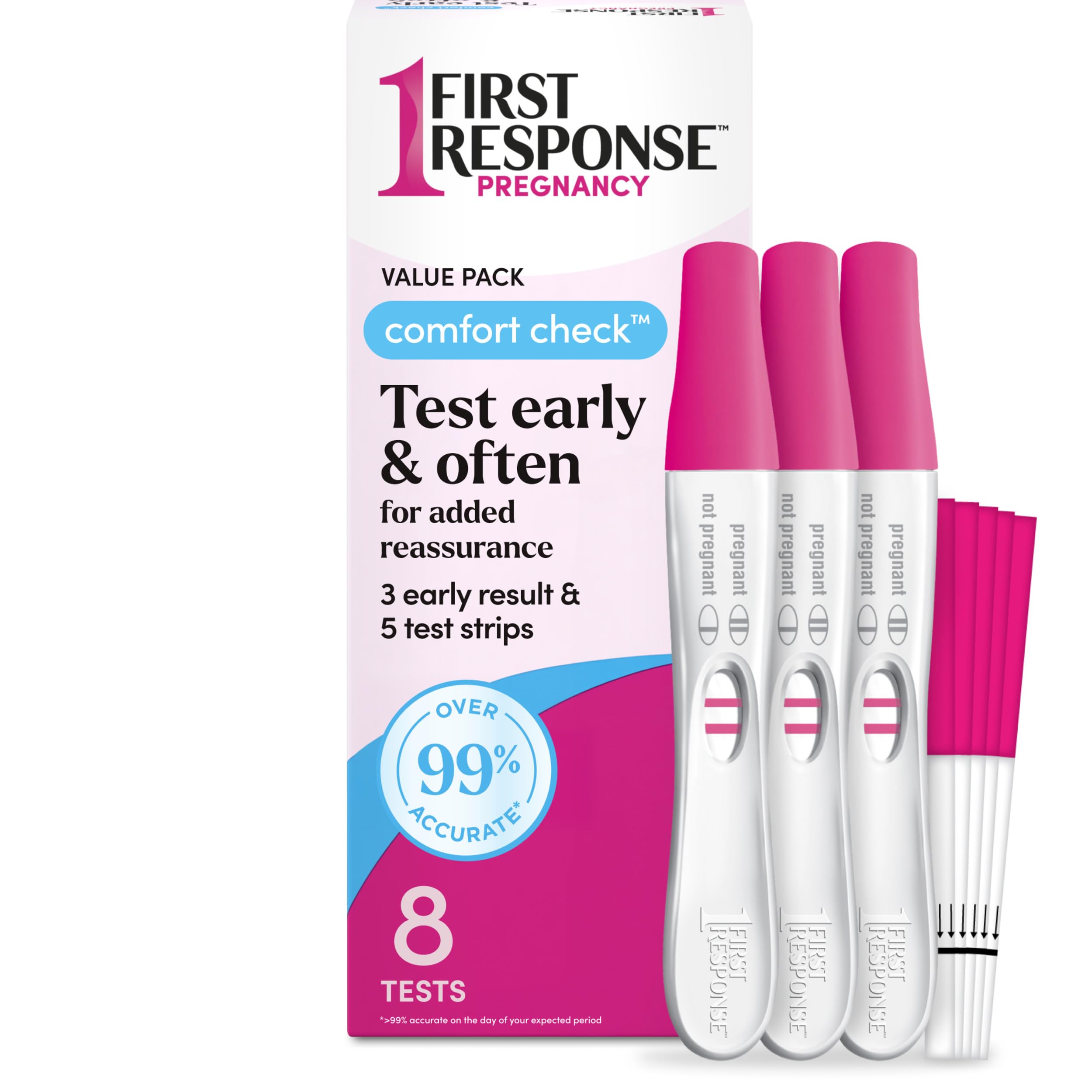 FIRST RESPONSE Comfort Check Pregnancy Test, 8 Count, Pink &amp; White | Test As