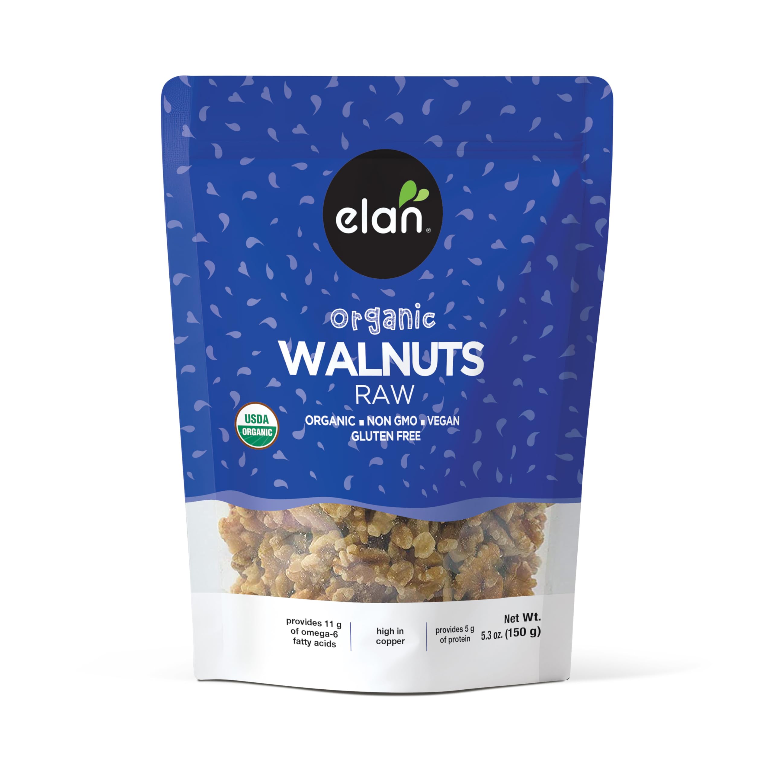 ELAN Organic Walnuts, Non-GMO, Vegan, Gluten-Free, Kosher, 150g