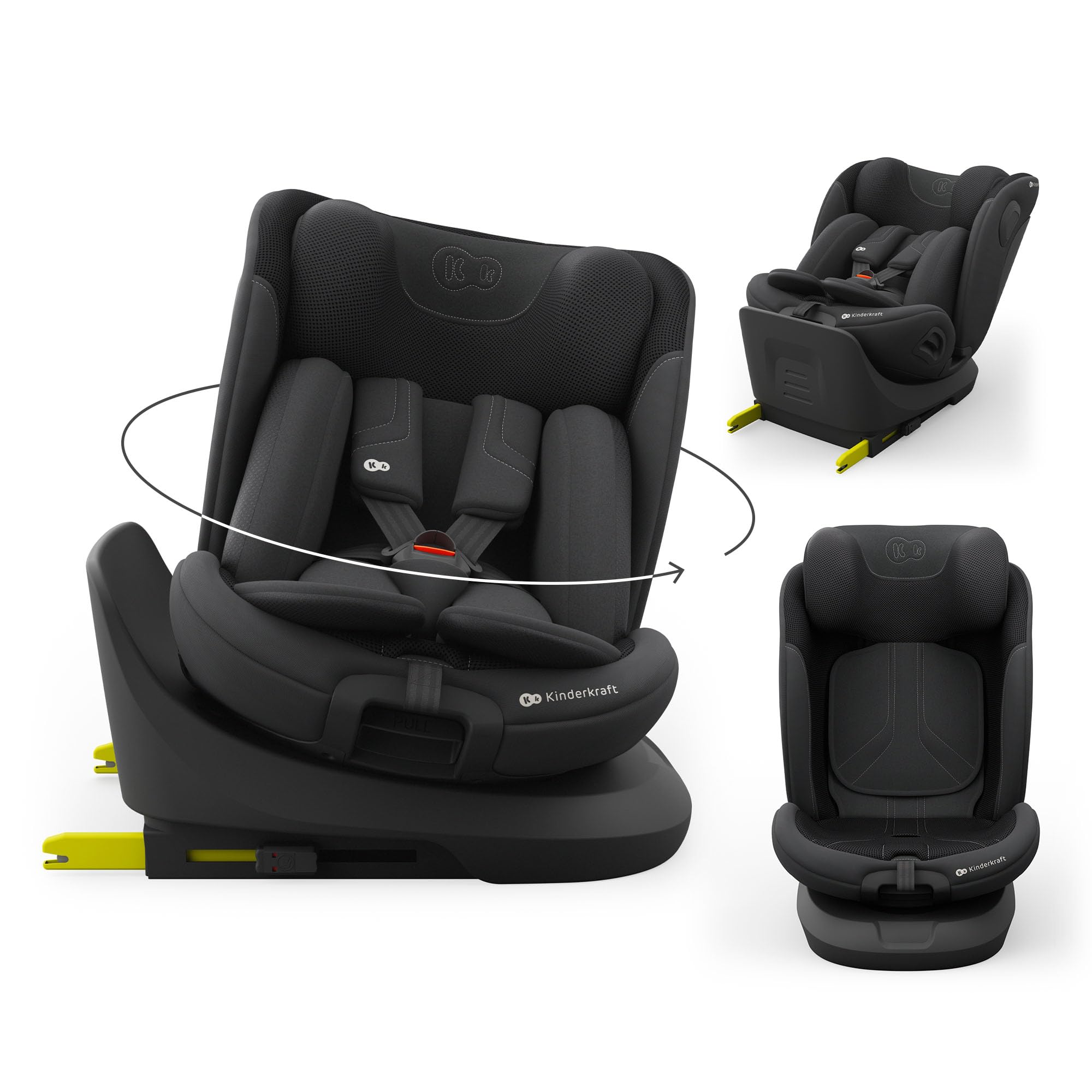 Kinderkraft I-Grow 2 PRO Baby Car Seat, I-Size 40-150 cm, Black | 360 Degree Rot