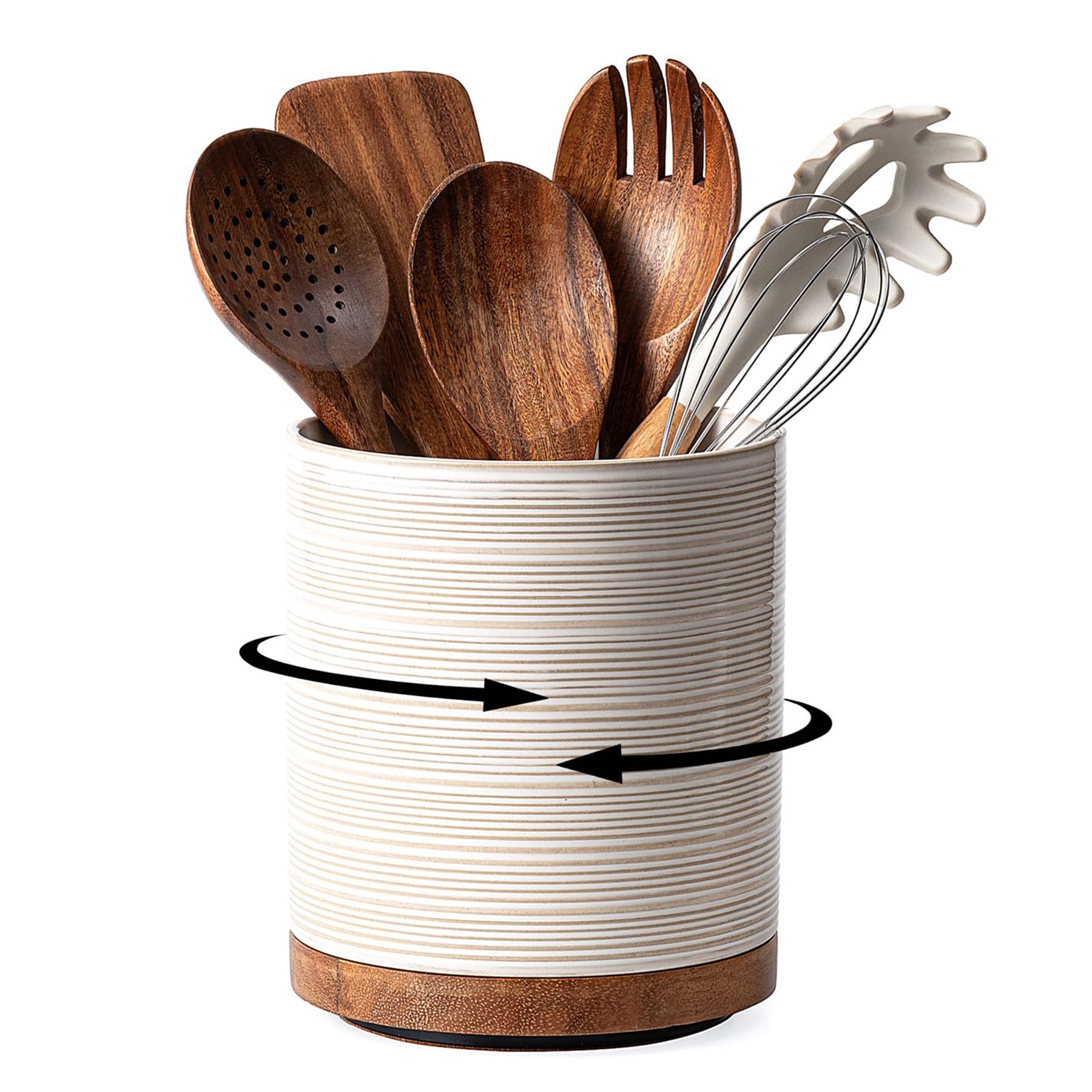 Utensil Holder, 360° Rotating Extra Large Ceramic Kitchen Utensil Holder for Cou