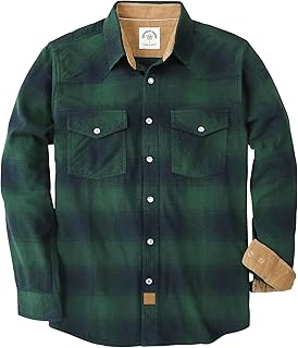 Dubinik® 6oz Men's Western Cowboy Flannel Shirt Long Sleeve Plaid Vintage Snap Button Casual Double Pocket