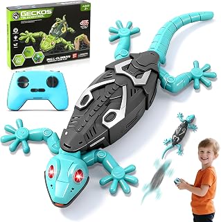 MONKROY Wall Crawler Gecko, Wall Climbing Gecko Toy with LED Eyes - 360°Rotation RC Robot Wall Climbing Lizard for Kids - Rechargeable Wall Climbing Chameleon Toy for 3 4 5 6 7 8 Year Old Boys Gifts
