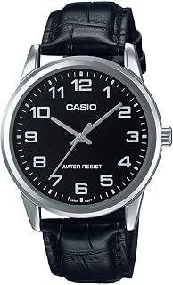 Casio Mens Quartz Classic Black Leather Band Brass Case Analog Display Black Wristwatch MTP-V001L-1B