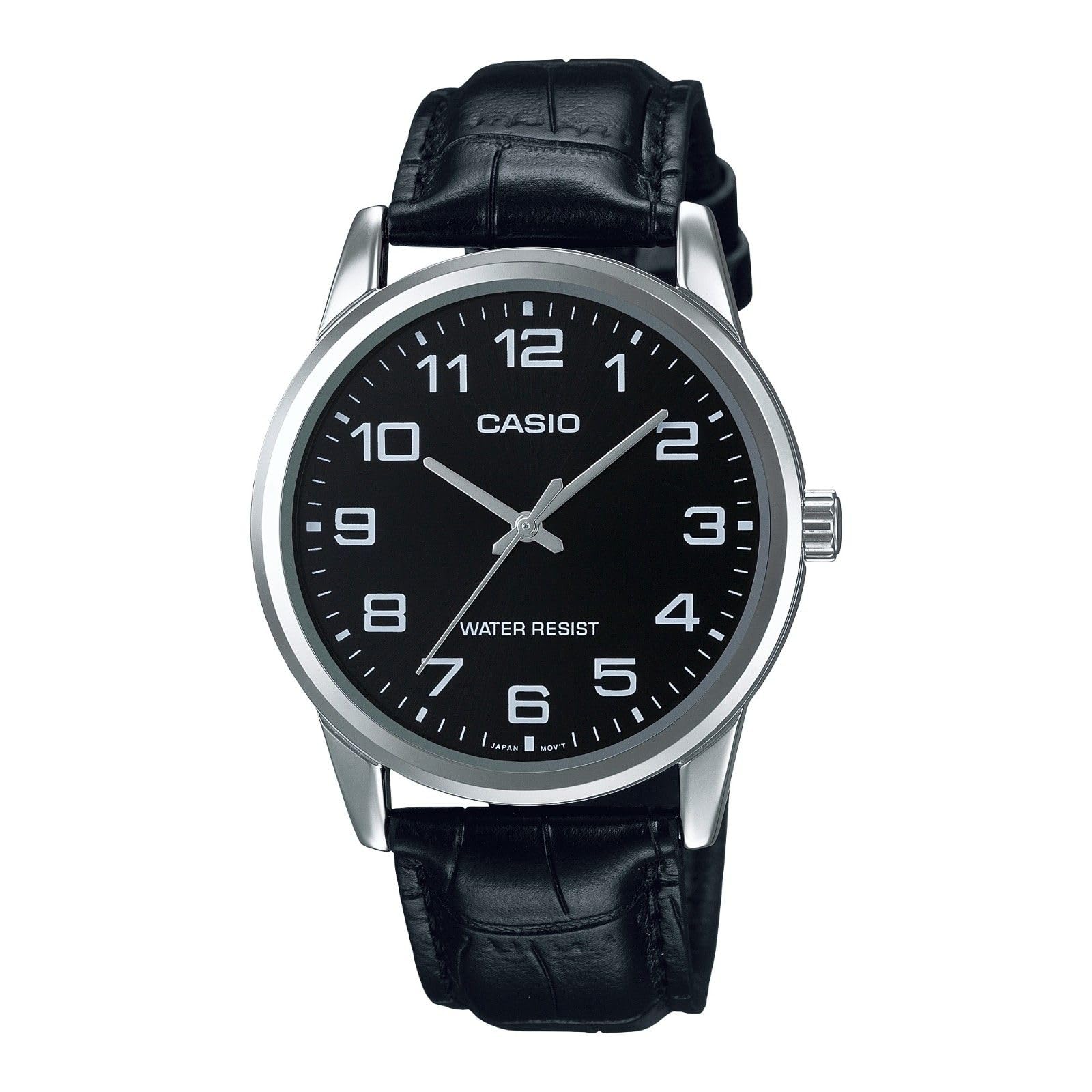 Casio Mens Quartz Classic Black Leather Band Brass Case Analog Display Black Wri