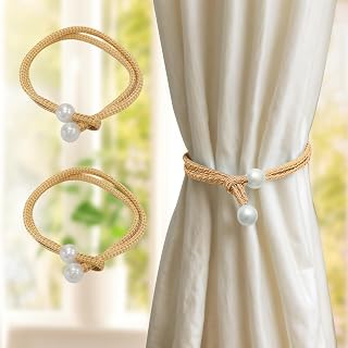 Pearl Curtain Straps with Adjustable Pull-Out Tiebacks for Drapes Decorative Treatment Accessories for Bedroom(Golden)