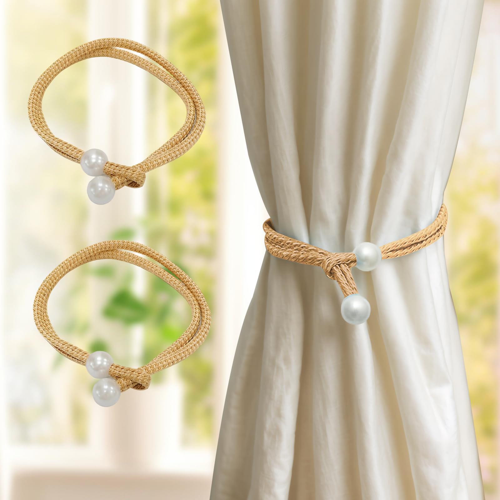 Pearl Curtain Straps with Adjustable Pull-Out Tiebacks for Drapes Decorative Tre