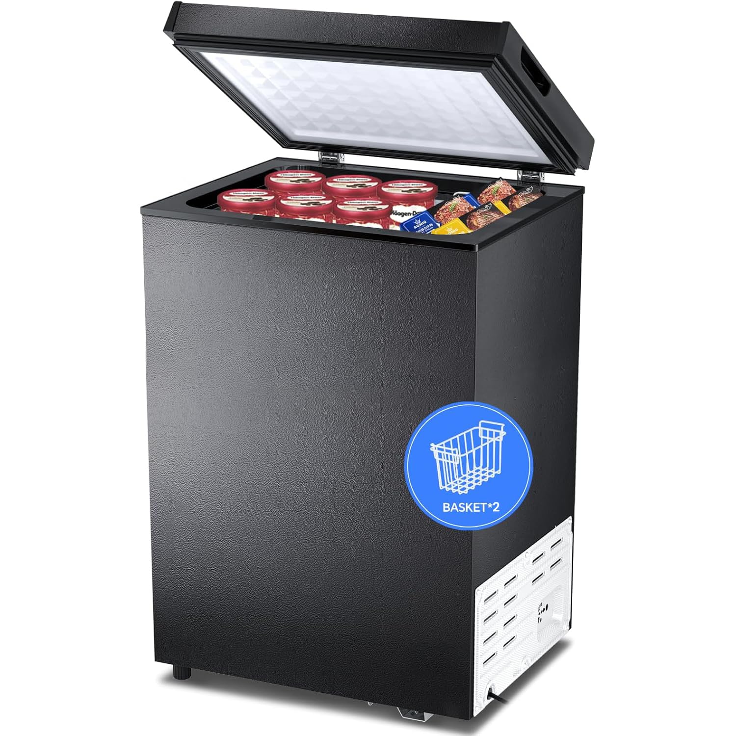 Kismile 3.2 Cubic Feet Chest Freezer, Small Deep Freezer for Home, Black | 2 Rem