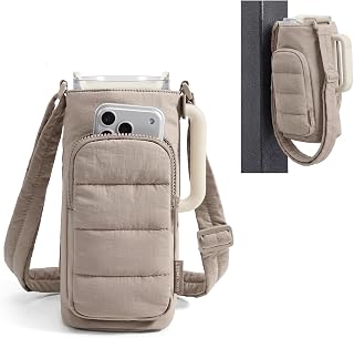 BAGSMART Magnetic Water Bottle Holder with Strap, Gym Accessories for Women | Magnetic or Classic Design, Lightweight Tumbler Drink Carrier, Quilted Crossbody Purse