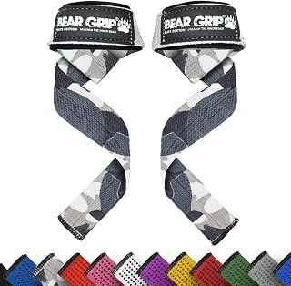 BEAR GRIP Straps - Premium Neoprene Padded Heavy Duty Double Stitched Weight Lifting Gym Straps, Deadlift, Gym Accessories for Men and Women, Advanced Gel Grip, 100% cotton, Extra long length