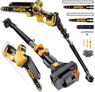2-IN-1 Cordless 8-Inch Pole Saw & Chainsaw for DeWALT 20V MAX Battery - 1200W Brushless Motor, Total Reach of Max 15.9 FT, Lightweight, 8"&6"Electric Pole Saws for Tree Trimming Pruning (Tool Only)