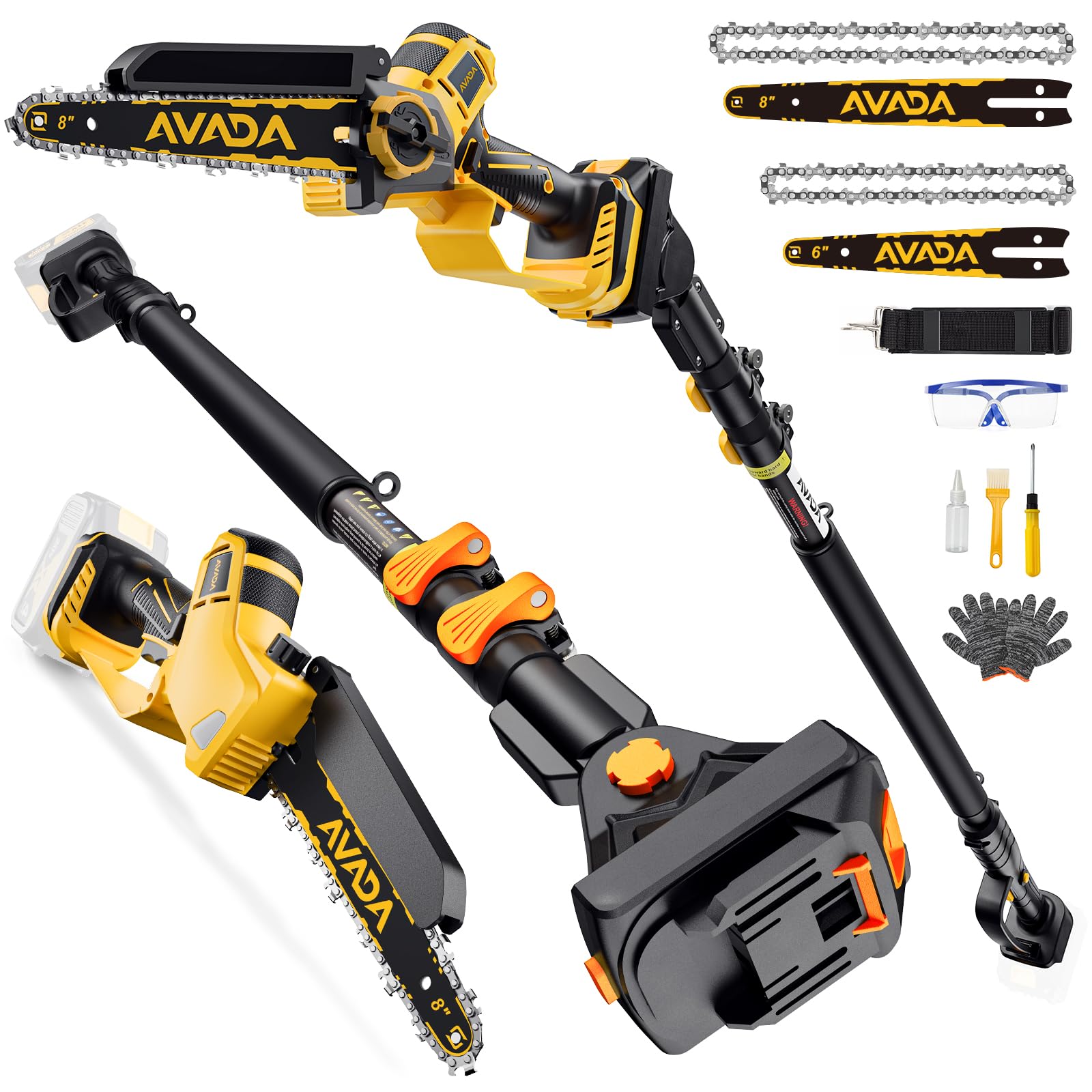 2-IN-1 Cordless 8-Inch Pole Saw & Chainsaw for DeWALT 20V MAX Battery - 1200W Br