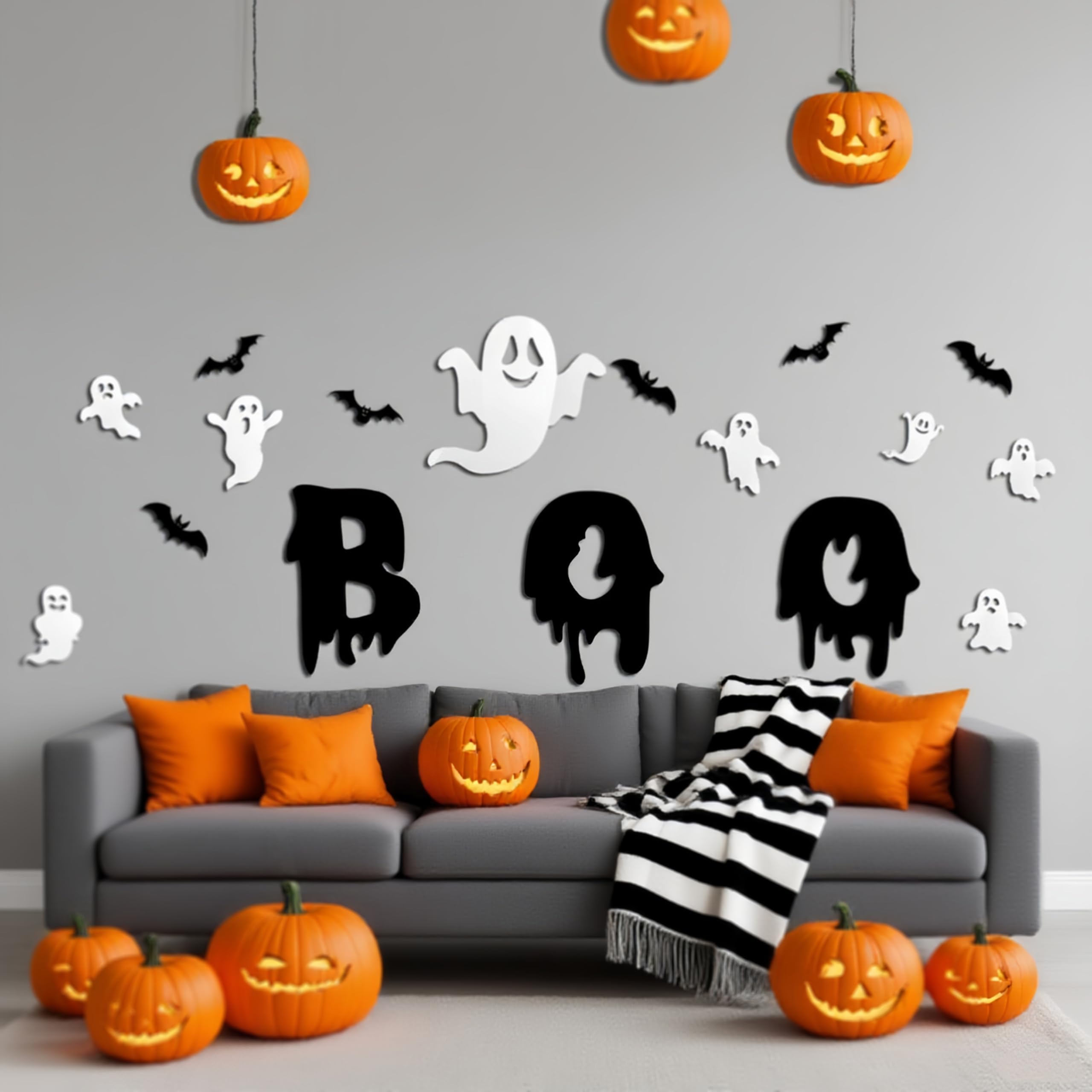 25Pcs Halloween Ghost Bat Wall Decor 3D Cute Ghost Stickers for Halloween Home D