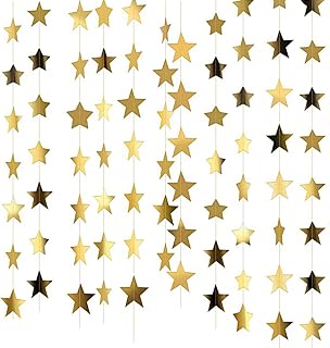 52 Feet Reflective Star Paper Garland, Sparkling Star Bunting Banner Hanging Decoration Twinkle Little Stars Party Garlands Glitter Stars Garland Streamer Kit For Birthday Wedding Banner Backdrop,Gold