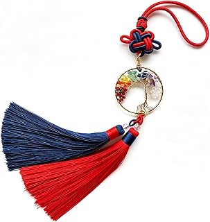7 Chakra Tree of Life Tassel with Hanging – Red Blue Door Hanging Room Decor, Handmade Crystal Tassel Bring Positivity & Good Luck, Room, Desk Decor, Birthday Gifts for Women (Red & Blue)