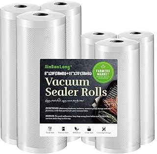 Vacuum Sealer Bags For Food 6 Pack, Kitchen Essentials, Sandwich Bags | (3 Rolls 11"x20'+3 Rolls 8"x20')Commercial Grade, BPA Free, Freezer Bags, Sous Vide Cooking, Puncture Prevention, Snack Bags