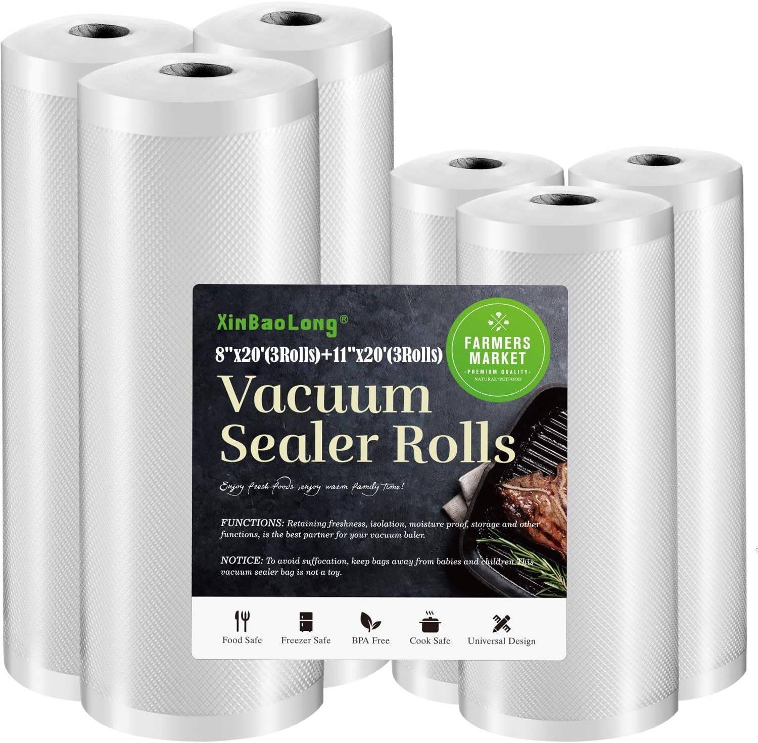Vacuum Sealer Bags For Food 6 Pack, Kitchen Essentials, Sandwich Bags | (3 Rolls