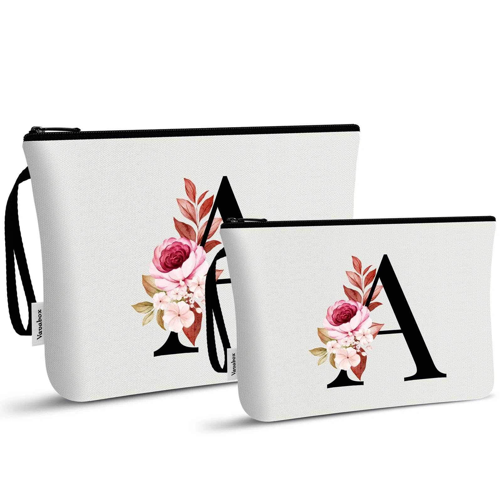Vavabox 2Pcs Initial Toiletry Bags Set Birthday Gifts for Women (A, White) | Tra