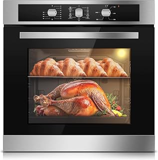 Zomagas 24 Inch Wall Oven 2.8 Cu Ft, Mechanical Knobs, 3220W Rotisserie | Mechanical knob control, 9 functions, 360 rotisserie, triple glass door, enamel cavity, for restaurant