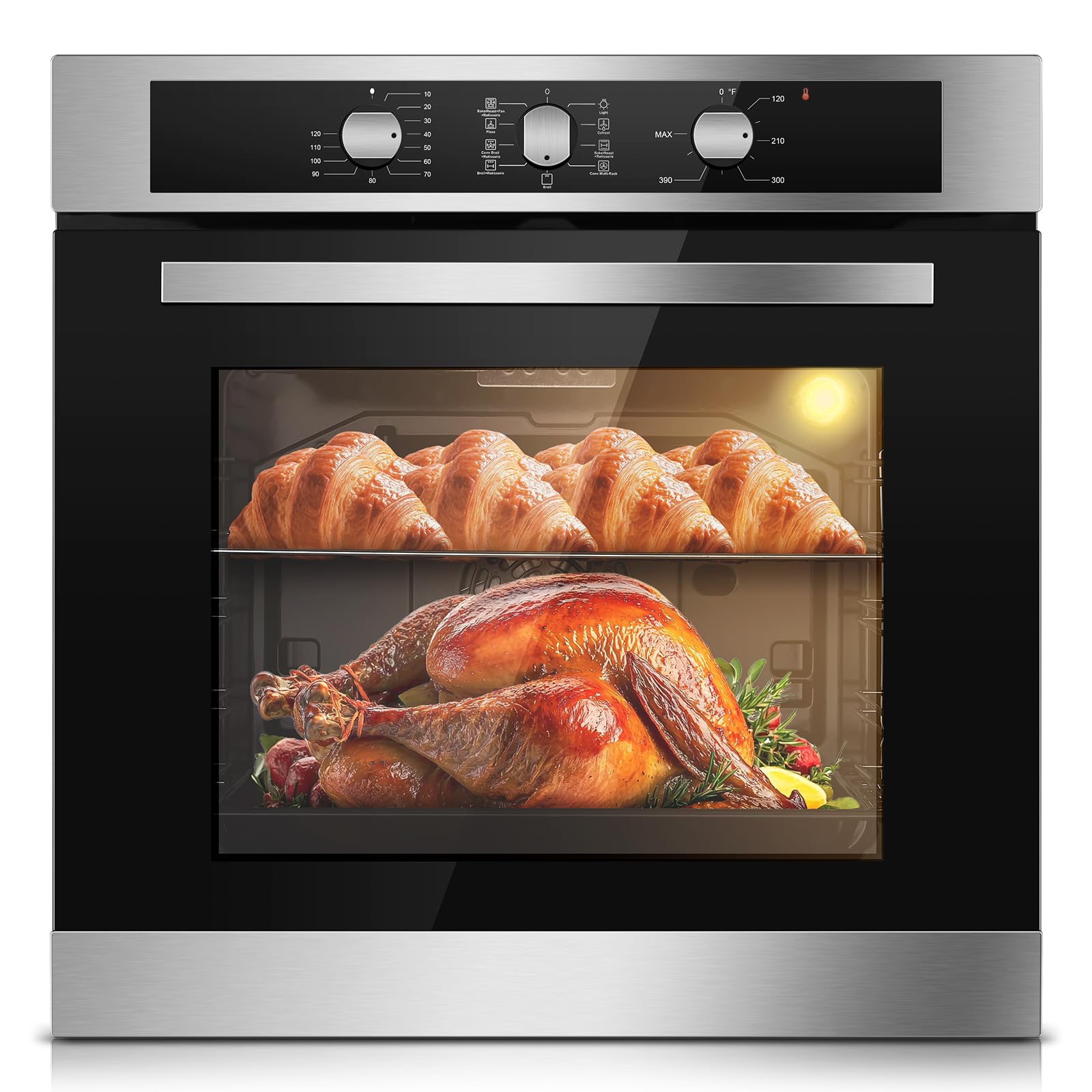 Zomagas 24 Inch Wall Oven 2.8 Cu Ft, Mechanical Knobs, 3220W Rotisserie | Mechan