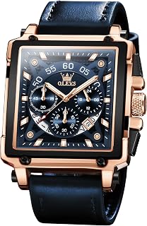 OLEVS Watches for Men UK Square Quartz Chronograph Leather Fashion Dress Watch Date Waterproof Luminous Casual Business Wrist Watches