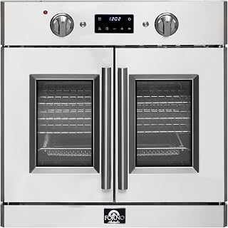FORNO Gallico 30-Inch Electric French Door Stainless Steel Wall Oven - 240V 3500W 4.32 Cu. Ft. Electric with LED Display Screen - Wall Oven with Telescopic Racks with Air Fry and Drip Tray