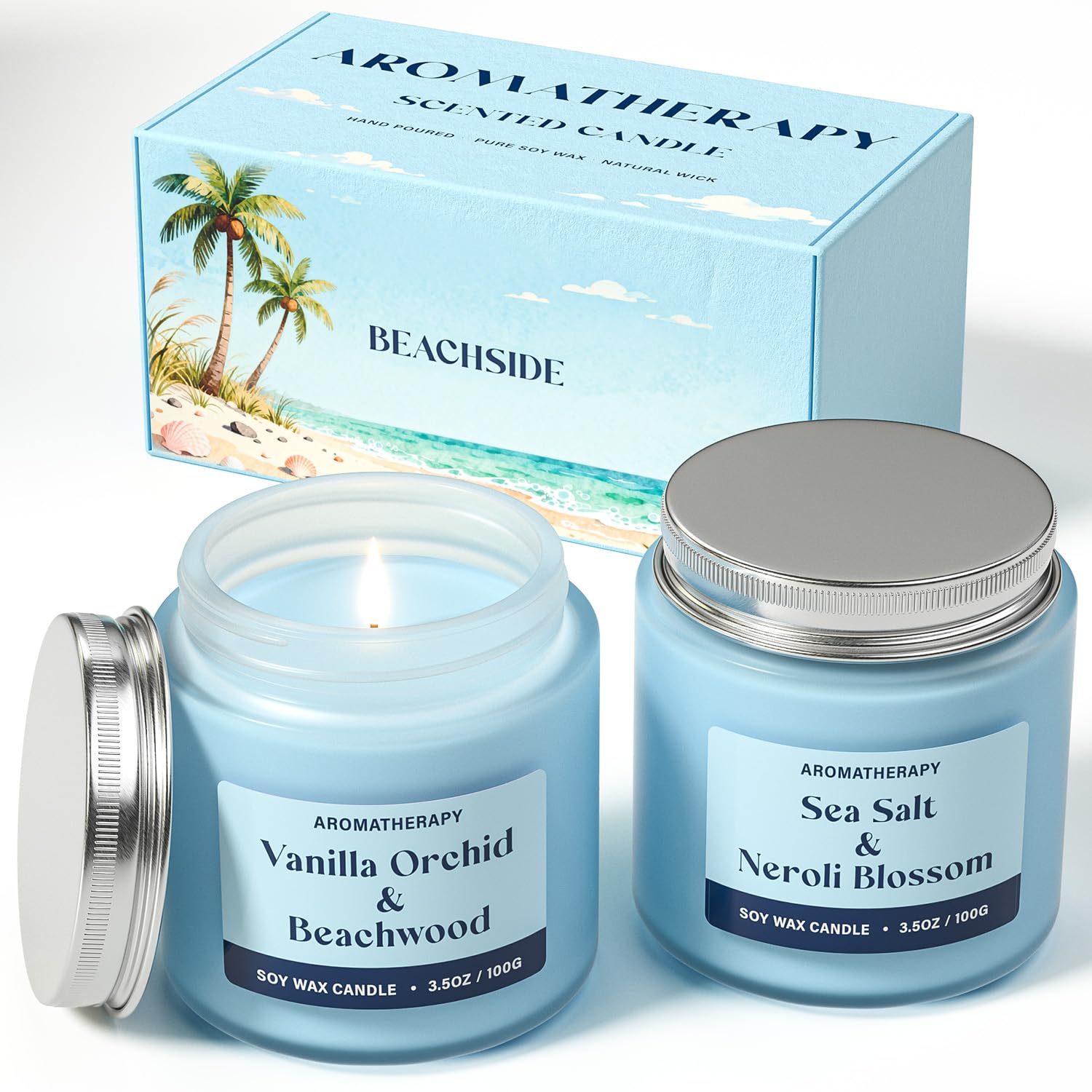 Summer Scented Candles Gifts for Women, Soy Candle Gift Set, 2 Pack Fresh Summer