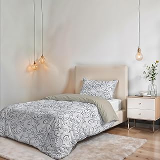 Fantasy Non-Iron Duvet Cover Set – Made in Italy – Duvet Cover Set – Single Bed, Microfibre – Bag 150 x 200 cm + Flap and Pillowcase 50 x 80 cm – Grey Ornate