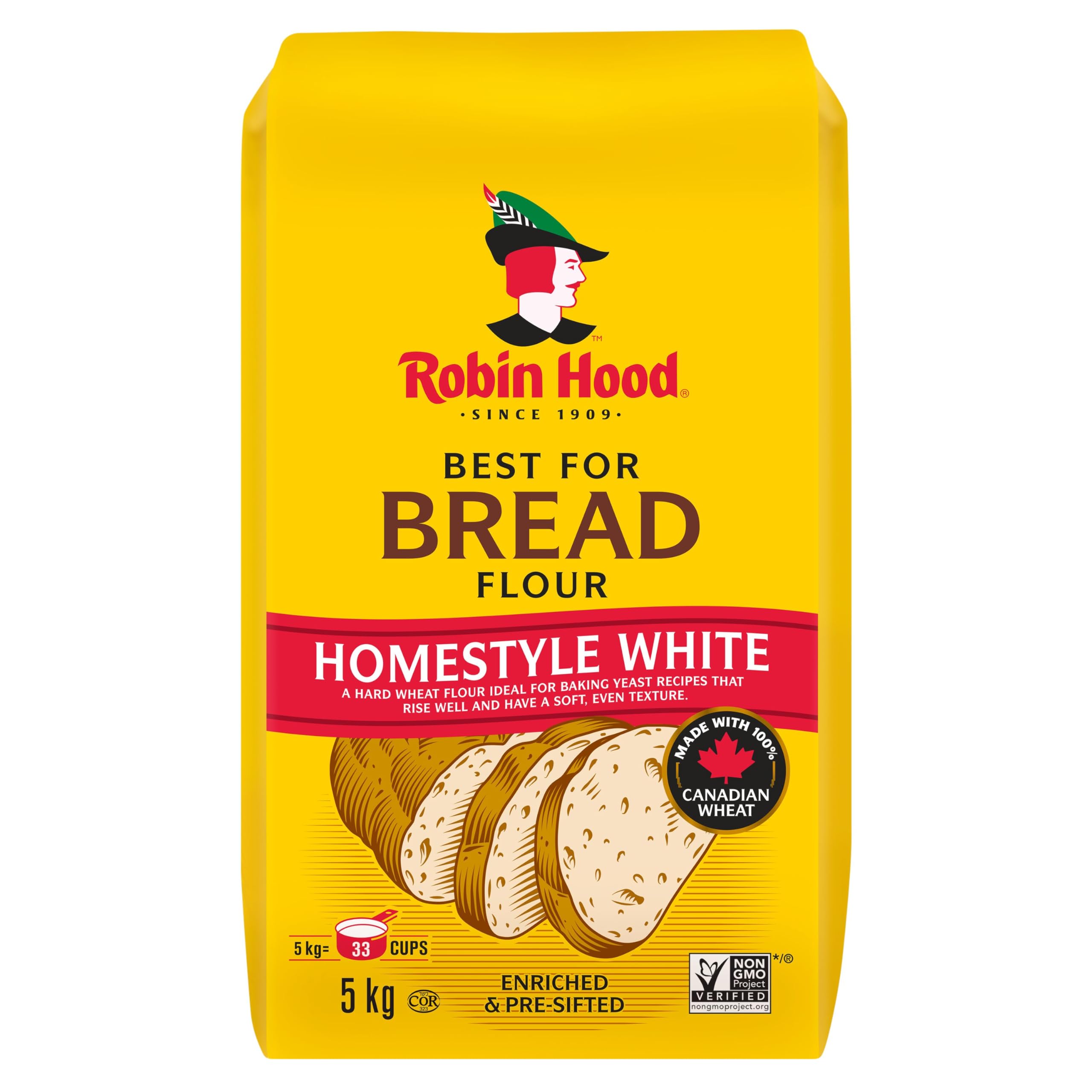 Robin Hood Flour, Best For Bread Homestyle White Flour, 5 kg (Pack of 1) | Made 