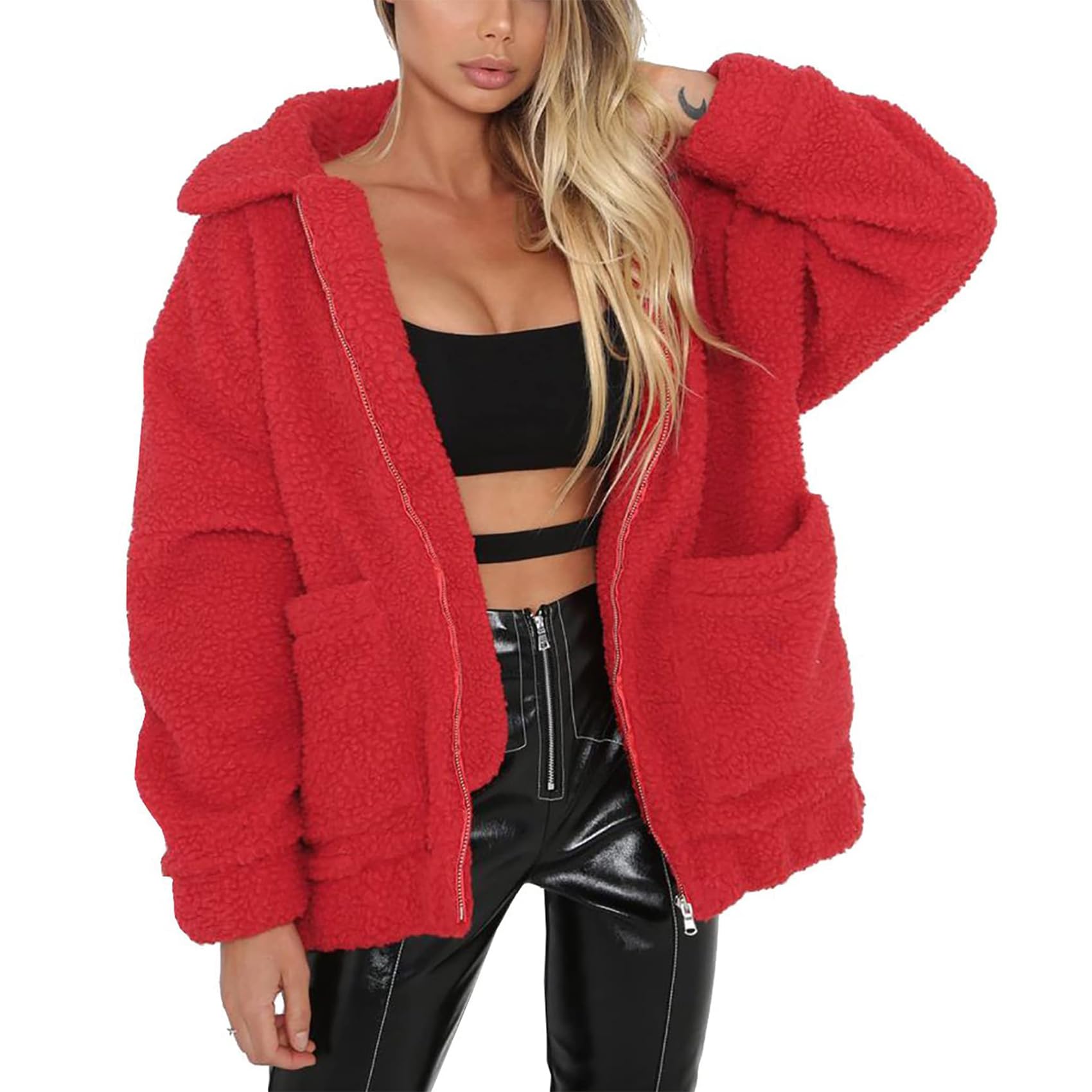PRETTYGARDEN Women's Fashion Winter Coats Sherpa Fleece Faux Fur Shearling Overs