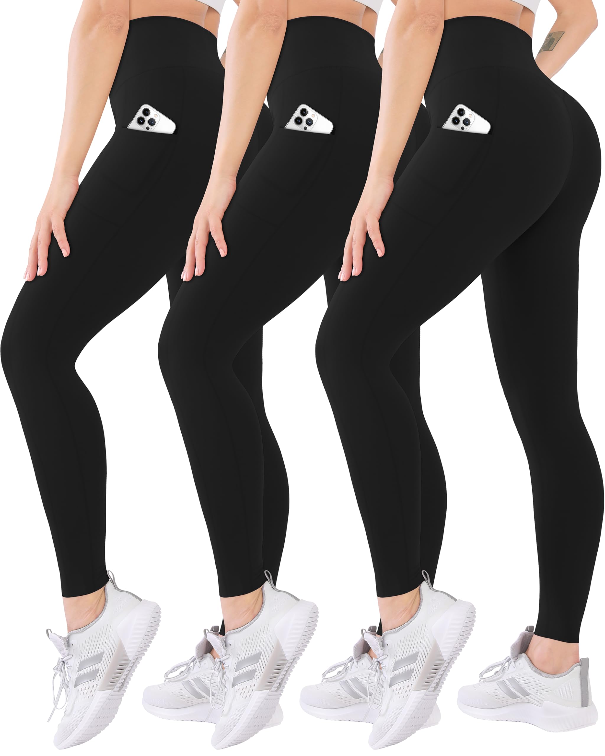Blisset 3 Pack High Waisted Leggings for Women with Pockets Soft Active Compress