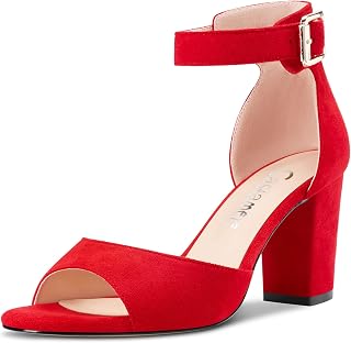 CASTAMERE Women Chunky Wide Medium Heel Open Toe Strap Ankle Sandals