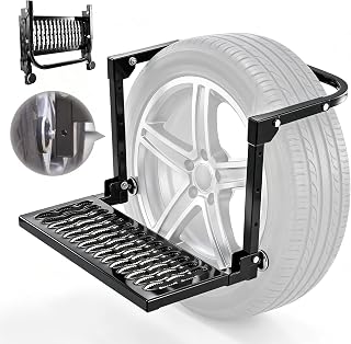 Sakerplus Upgrated Heavy Duty Folding Tire Step | Non-Slip Design, Adjustable Mount, Roof Access, For Truck SUV RV, Tire Mounted