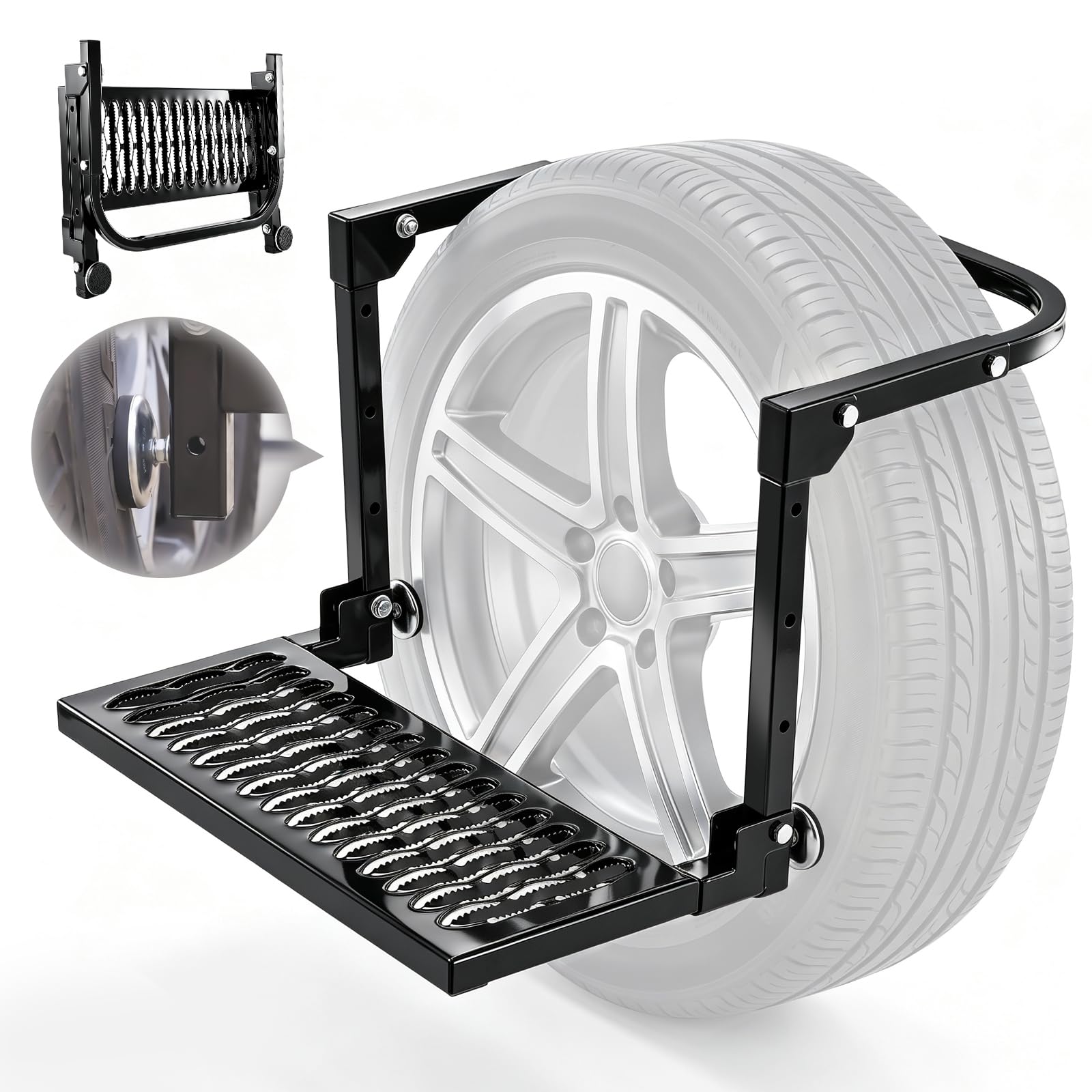 Sakerplus Upgrated Heavy Duty Folding Tire Step | Non-Slip Design, Adjustable Mo