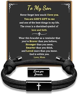 PEALICIOUS Cross Bracelet for Boys, Joshua Birthday Son Gifts for Teens | Birthday Philippians Confirmation Baptism Gifts for 9 10 11 13 16 18 21 Years Old Boy, Soccer Baseball Basketball Accessories
