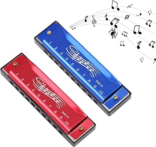 2 Pcs Harmonica Kids, Mouth Organ, 10 Hole 20 Tone Harmonica for Kids & Adults, Perfect Music Gift for Beginners and Performers (Red/Blue)
