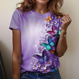Summer Round Neck Versatile Women's Top Fashion Casual Butterfly Print Short Sleeve T-Shirt