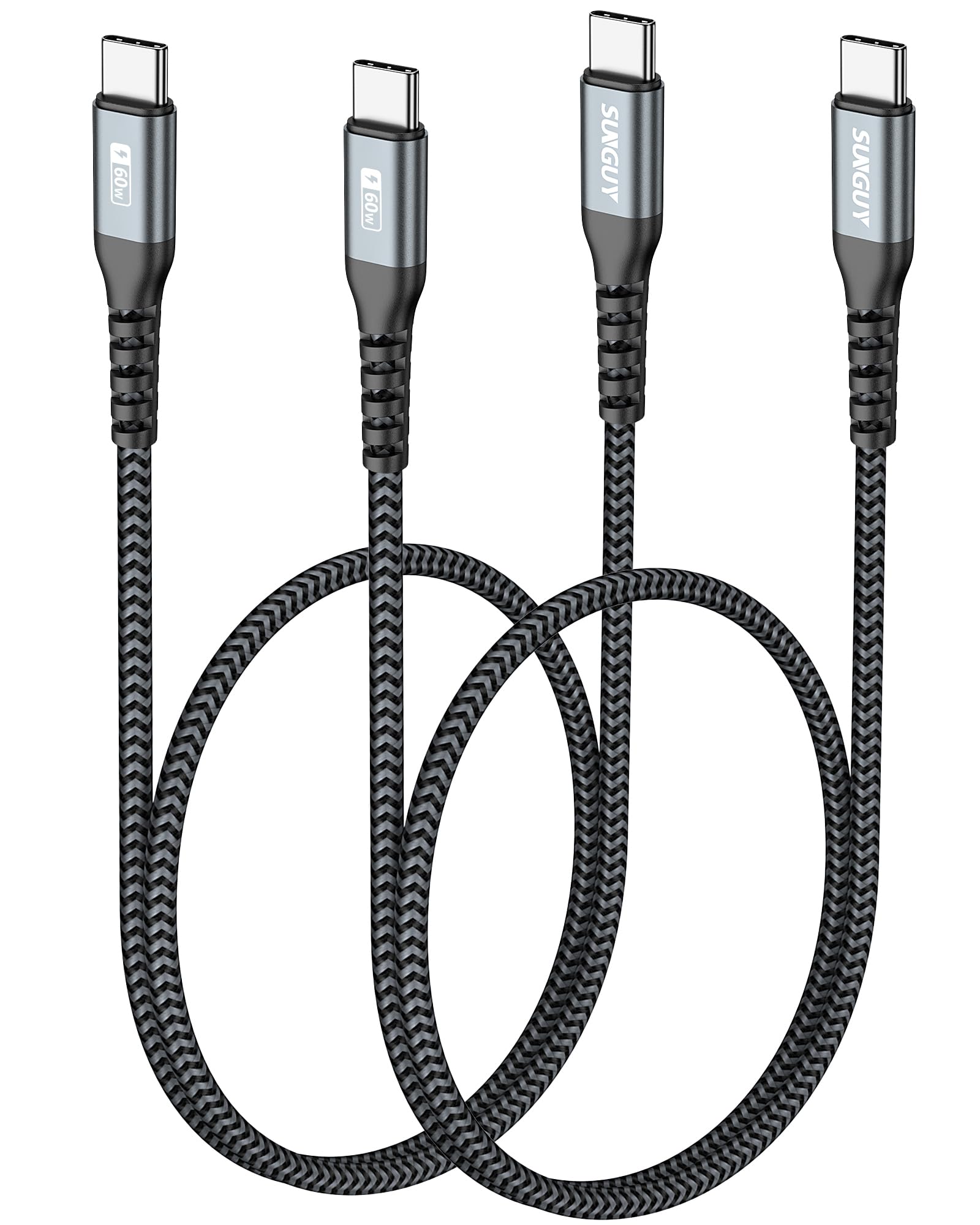 SUNGUY USB C to USB C 1.5FT [2Pack], 60W USB C Cable PD Fast Charge USB 2.0 Type