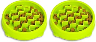 Catstages Kitty Slow Feeder Cat Bowl, Green (Pack of 2)