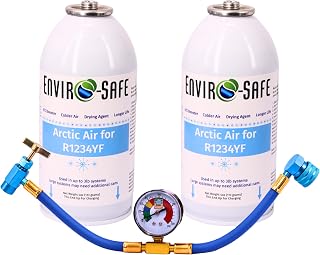 R1234YF, 1234YF Refrigerant Support, Arctic Air in 4oz. Cans for Auto w/Brass Gauge (2 Pack)