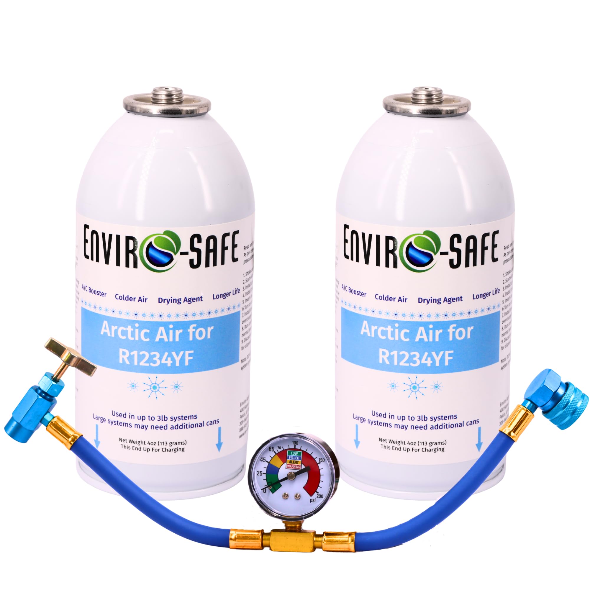 R1234YF, 1234YF Refrigerant Support, Arctic Air in 4oz. Cans for Auto w/Brass Ga