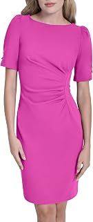 DKNY 3/4 Tulip Sleeve Side Ruched Midi Dress Women