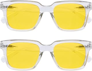 OPULIZE ERA Blue Light Glasses for Women and Men - Anti-Glare and Anti-Glare - Pack of 2 - Computer Glasses - UV Protection - Oversized and Rectangular - Clear - Yellow Lenses