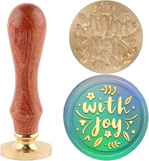 Joy Wax Seal Stamp Sealing Wax Stamp Removable Brass Seal Stamp with Wooden Handle for Envelope Photo Album Postcard Decor Wedding Party Invitations Gift Wrap