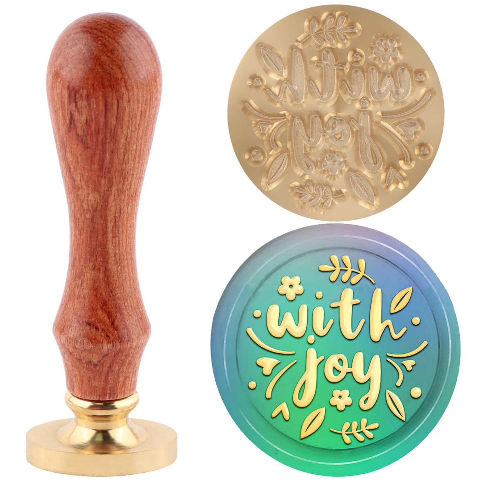 Joy Wax Seal Stamp Sealing Wax Stamp Removable Brass Seal Stamp with Wooden Hand