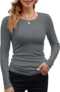 DUOEASE Women's Long-Sleeved Crew Neck Elegant Slim Fit T-Shirt